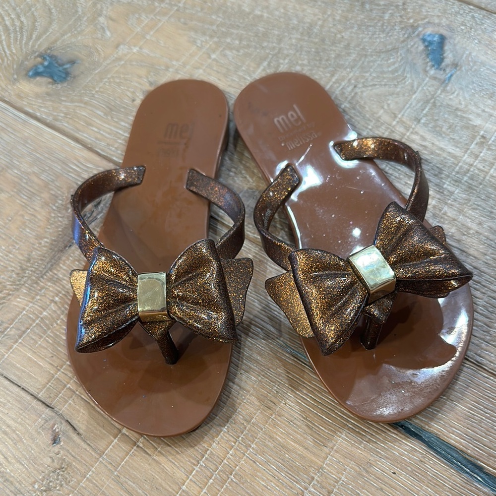 Mini Melissa Glittery Brown Sandals with Bow